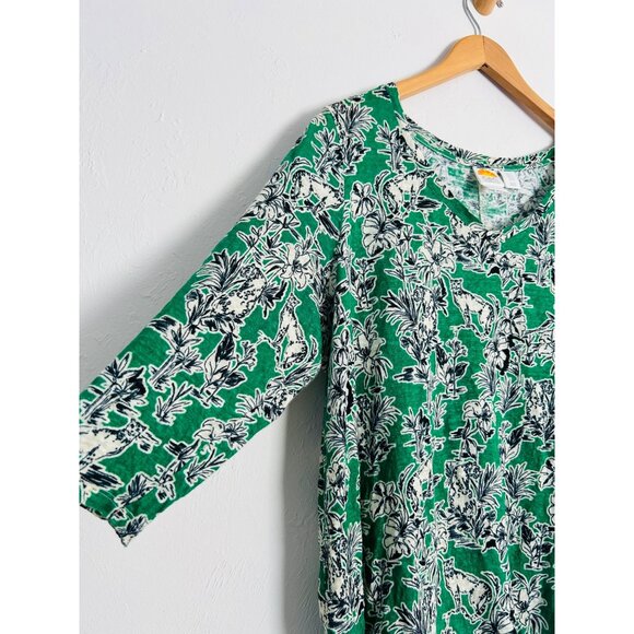 C&C California Womens  Size 1x 100% Linen Green Tropical Print shirt - Picture 2 of 8